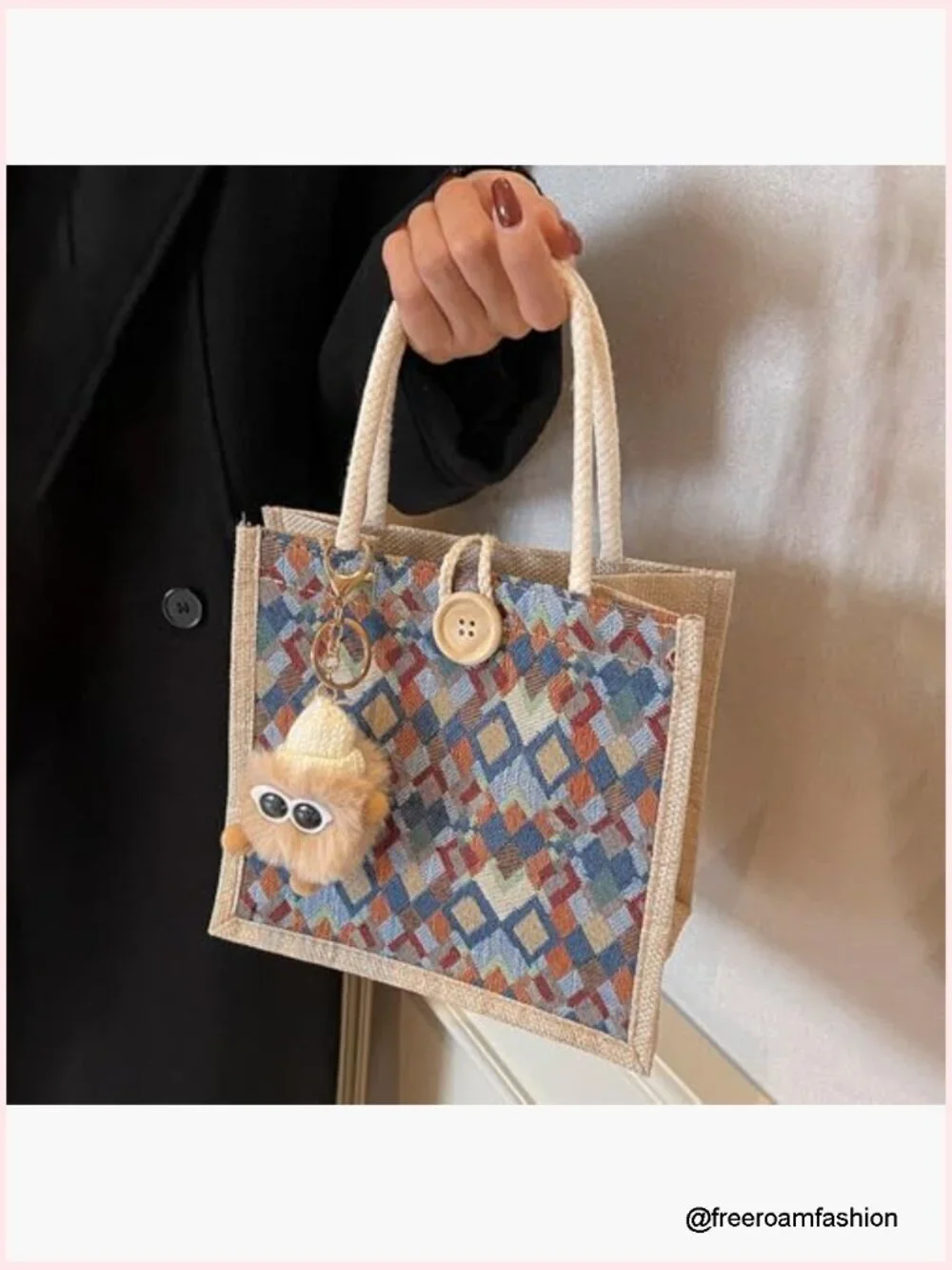 Small Jute Tote Bag Set, 2-Piece Embroidered Reusable Grocery Bags